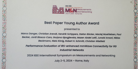 CNI receives Best Paper Young Author Award at M&N 2024.