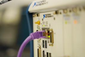 Ethernet cable plugged into a lab device