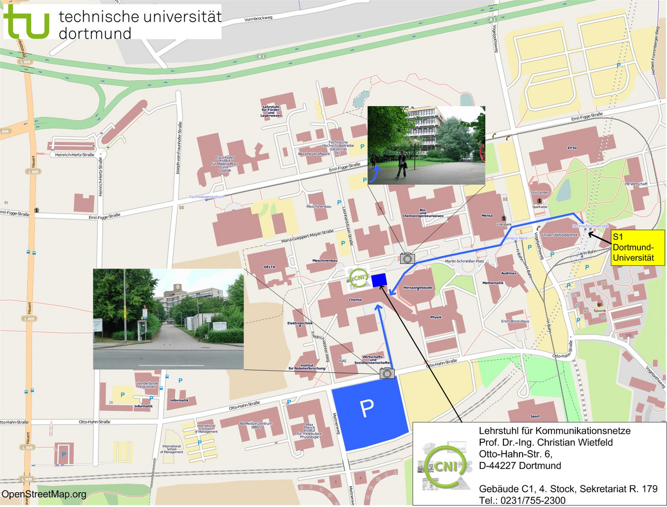 Arrival map for CNI at TU Dortmund campus