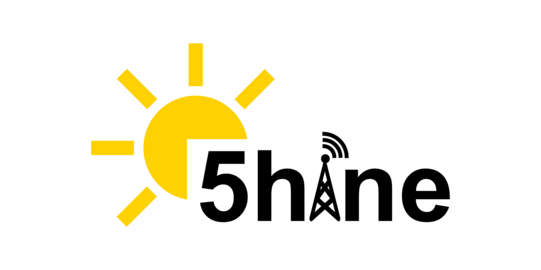 Sun with 5Hine letter art where the "i" is designed as a base station