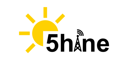 Sun with 5Hine letter art where the "i" is designed as a base station