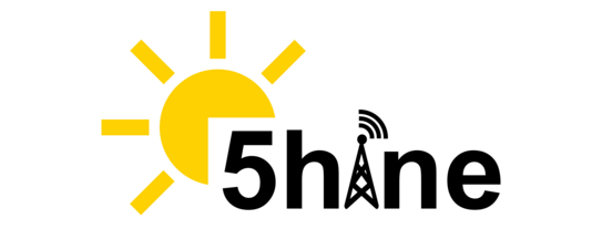 Sun with 5Hine letter art where the "i" is designed as a base station