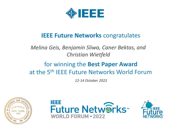 IEEE Best Paper Award at Future Networks World Forum 2022