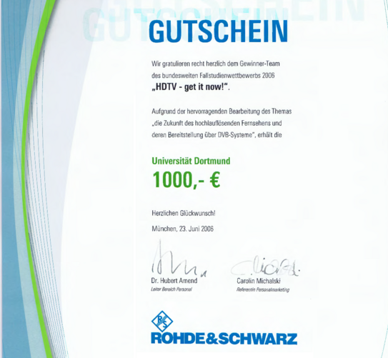 Rohde and Schwarz coupon (award)